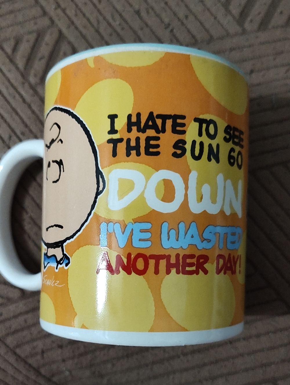 Gibson Yellow and Orange Peanuts Charlie Brown Graphic Mug